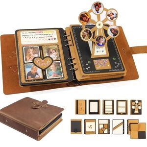 Handmade Genuine Leather Scrapbook Photo Album – DIY 3D Interactive Photo Book